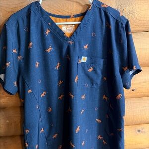 Carhartt Women's Blue and Orange Printed Top